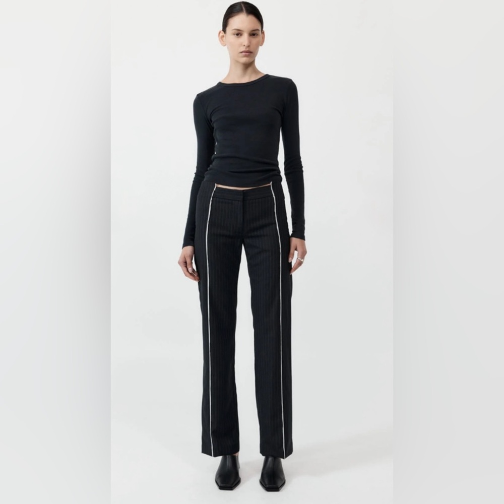 ST. AGNI - DECONSTRUCTED PINSTRIPE TROUSERS - BLACK